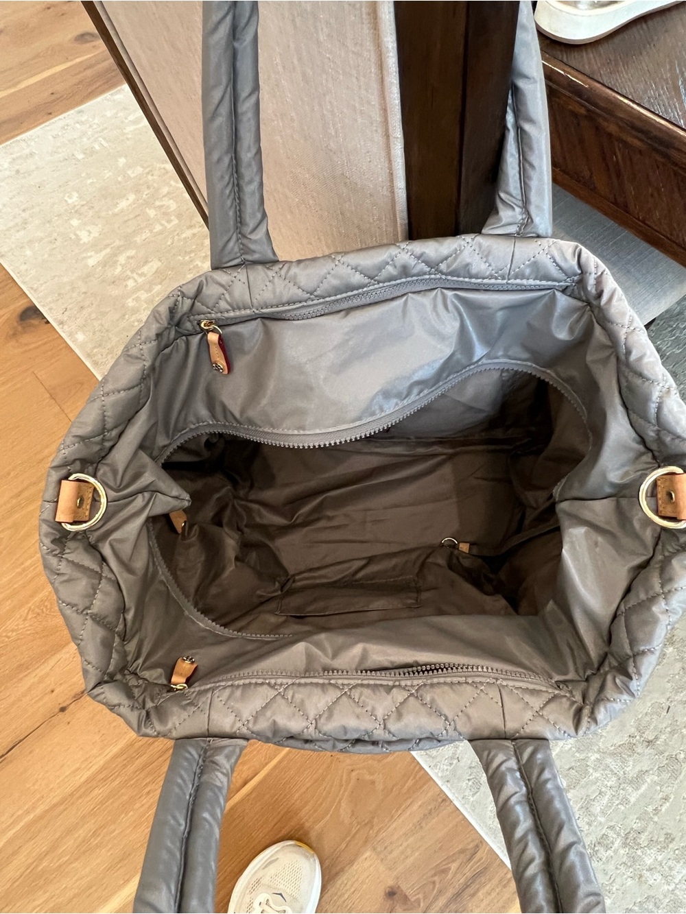 MZ Wallace Light Gray Quilted Tote with Gold Accents - Picture 4 of 6